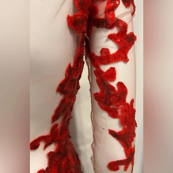 Red Floral Flowy Beaded Gown Sz S/XS Costume Cosplay Fantasy Whimsigoth Elegant - Picture 4 of 16